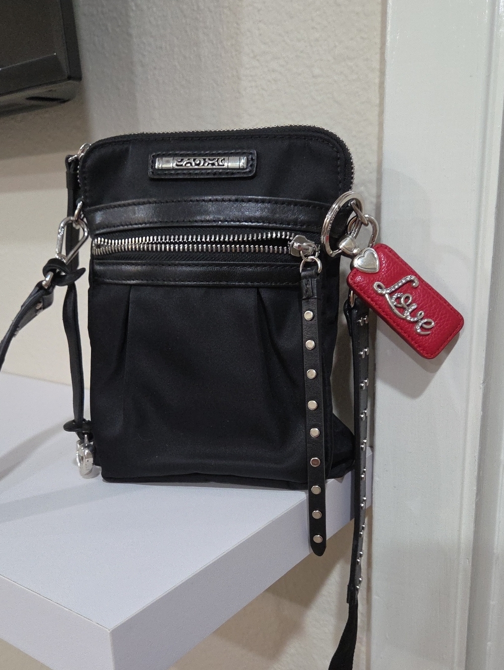 Brighton Like New Black Crossbody with Red Love Tag